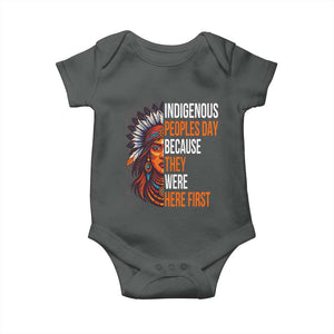 Native American Day Baby Onesie Indigenous People Day Because They Were Here First TS14 Dark Heather Print Your Wear