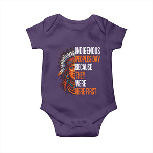 Native American Day Baby Onesie Indigenous People Day Because They Were Here First TS14 Purple Print Your Wear