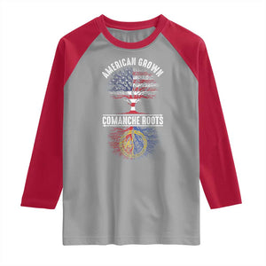 Distressed Tree Raglan Shirt American Grown with Comanche Roots TS14 Sport Gray Red Print Your Wear