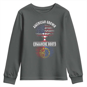 Distressed Tree Youth Sweatshirt American Grown with Comanche Roots TS14 Dark Heather Print Your Wear