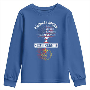 Distressed Tree Youth Sweatshirt American Grown with Comanche Roots TS14 Royal Blue Print Your Wear