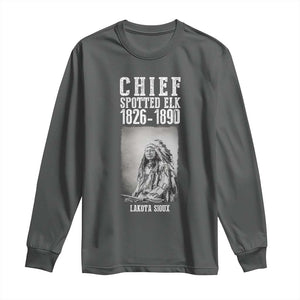 Native American Indian Chief Long Sleeve Shirt Lakota Sioux Chief Spotted Elk TS14 Dark Heather Print Your Wear