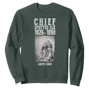 Native American Indian Chief Sweatshirt Lakota Sioux Chief Spotted Elk TS14 Dark Forest Green Print Your Wear