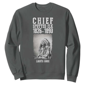 Native American Indian Chief Sweatshirt Lakota Sioux Chief Spotted Elk TS14 Dark Heather Print Your Wear