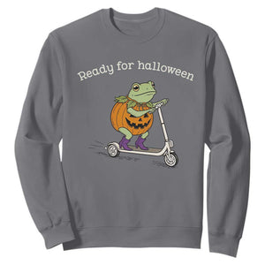 Ready For Halloween Frog Sweatshirt Funny Frog Scooter Pumpkin Costume Gift TS14 Charcoal Print Your Wear