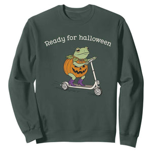 Ready For Halloween Frog Sweatshirt Funny Frog Scooter Pumpkin Costume Gift TS14 Dark Forest Green Print Your Wear