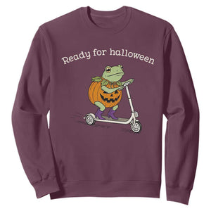 Ready For Halloween Frog Sweatshirt Funny Frog Scooter Pumpkin Costume Gift TS14 Maroon Print Your Wear