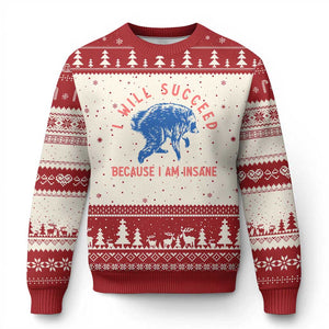 I Will Succeed Because I Am Insane Ugly Christmas Sweater Funny Jimothy Raccoon Meme