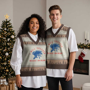 I Will Succeed Because I Am Insane V-Neck Knit Sweater Vest Funny Jimothy Raccoon Meme