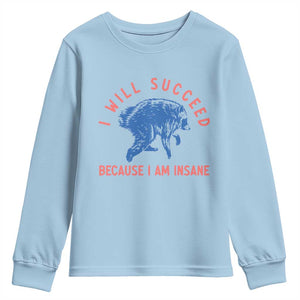 I Will Succeed Because I Am Insane Youth Sweatshirt Funny Jimothy Raccoon Meme