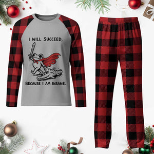 I Will Succeed Because I Am Insane Plaid Pajama Set Funny Frog Sarcastic Humor