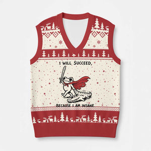 I Will Succeed Because I Am Insane V-Neck Knit Sweater Vest Funny Frog Sarcastic Humor