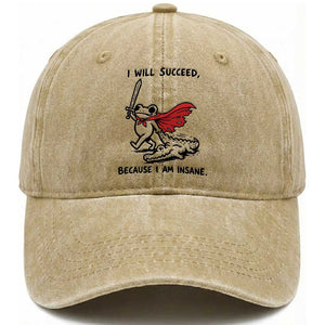 I Will Succeed Because I Am Insane Washed Cotton Baseball Cap Funny Frog Sarcastic Humor