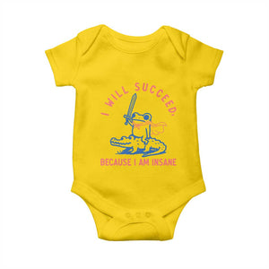 I Will Succeed Because I Am Insane Baby Onesie Funny Frog Riding Crocodile Sarcastic Humor
