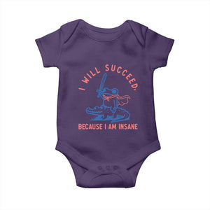 I Will Succeed Because I Am Insane Baby Onesie Funny Frog Riding Crocodile Sarcastic Humor