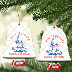 I Will Succeed Because I Am Insane Ceramic Ornament Funny Frog Riding Crocodile Sarcastic Humor