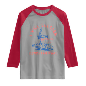 I Will Succeed Because I Am Insane Raglan Shirt Funny Frog Riding Crocodile Sarcastic Humor