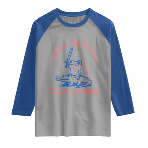 I Will Succeed Because I Am Insane Raglan Shirt Funny Frog Riding Crocodile Sarcastic Humor