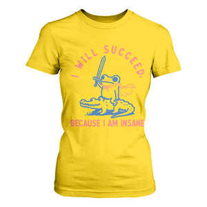 I Will Succeed Because I Am Insane T Shirt For Women Funny Frog Riding Crocodile Sarcastic Humor