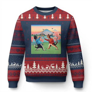 Funny Kendo Cat Ugly Christmas Sweater Samurai Martial Arts TS14 Navy Red Print Your Wear