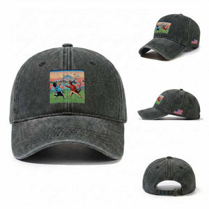 Funny Kendo Cat Washed Cotton Baseball Cap Samurai Martial Arts TS14 Washed Cap Universal Fit Dark Green Print Your Wear