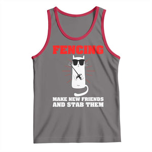 Funny Cat Fencing Tank Top Make Me New Friends And Stab Them TS14 Deep Heather Red Print Your Wear