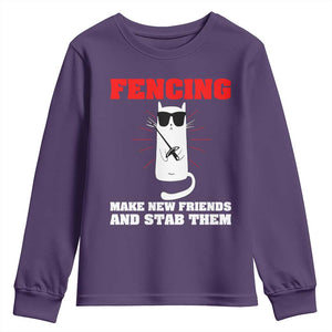 Funny Cat Fencing Youth Sweatshirt Make Me New Friends And Stab Them TS14 Purple Print Your Wear
