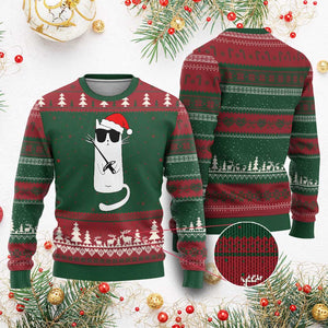 Funny Cat Fencing Xmas Ugly Christmas Sweater Cute Kitty Lover TS14 Red Green Print Your Wear