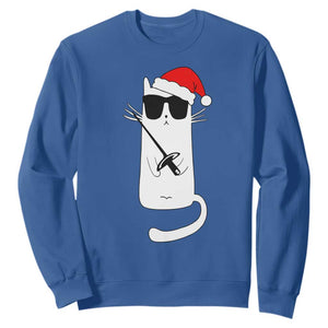 Funny Cat Fencing Christmas Sweatshirt Cute Kitty Lover TS14 Royal Blue Print Your Wear