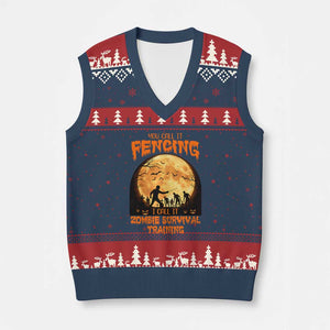 Funny Fencing Halloween V-Neck Knit Sweater Vest You Call It Fencing Zombie Survival TS14 Navy Red Print Your Wear