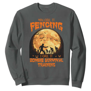 Funny Fencing Halloween Sweatshirt You Call It Fencing Zombie Survival TS14 Dark Heather Print Your Wear