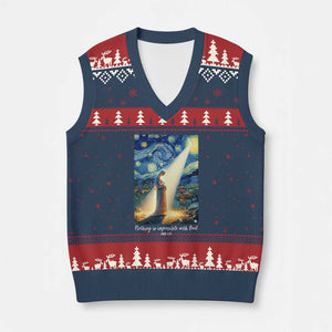 Virgin Mary Starry Night V-Neck Knit Sweater Vest Luke 2:11 Christian Faith TS14 Navy Red Print Your Wear