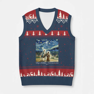 Bethlehem Starry Night V-Neck Knit Sweater Vest Nativity Luke 2:11 Christian Xmas TS14 Navy Red Print Your Wear