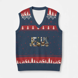 Jesus Xmas V-Neck Knit Sweater Vest Nativity Holy Night Christian Faith TS14 Navy Red Print Your Wear