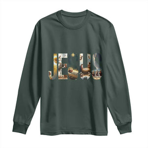 Jesus Christmas Long Sleeve Shirt Nativity Holy Night Christian Faith TS14 Dark Forest Green Print Your Wear