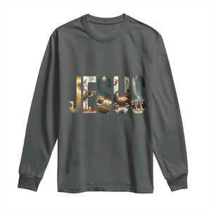Jesus Christmas Long Sleeve Shirt Nativity Holy Night Christian Faith TS14 Dark Heather Print Your Wear