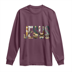 Jesus Christmas Long Sleeve Shirt Nativity Holy Night Christian Faith TS14 Maroon Print Your Wear