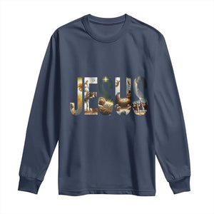 Jesus Christmas Long Sleeve Shirt Nativity Holy Night Christian Faith TS14 Navy Print Your Wear