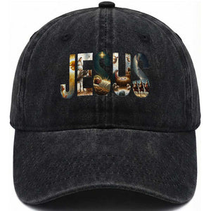 Jesus Christmas Washed Cotton Baseball Cap Nativity Holy Night Christian Faith TS14 Washed Cap Universal Fit Black Print Your Wear
