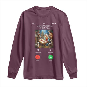 Jesus Christmas Long Sleeve Shirt Video Call Nativity Scene Funny Christian Xmas TS14 Maroon Print Your Wear