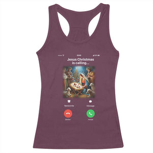 Jesus Christmas Racerback Tank Top Video Call Nativity Scene Funny Christian Xmas TS14 Maroon Print Your Wear