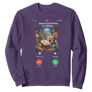 Jesus Christmas Sweatshirt Video Call Nativity Scene Funny Christian Xmas TS14 Purple Print Your Wear