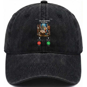 Jesus Christmas Washed Cotton Baseball Cap Video Call Nativity Scene Funny Christian Xmas TS14 Washed Cap Universal Fit Black Print Your Wear