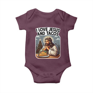 Funny Jesus Christian Christmas Baby Onesie I Love Jesus And Tacos TS14 Maroon Print Your Wear