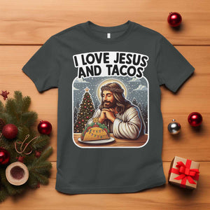 Funny Jesus Christian Christmas T Shirt I Love Jesus And Tacos TS14 Dark Heather Print Your Wear