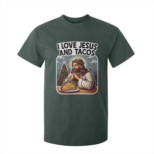 Funny Jesus Christian Christmas T Shirt For Kid I Love Jesus And Tacos TS14 Dark Forest Green Print Your Wear