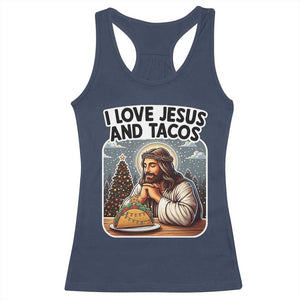 Funny Jesus Christian Christmas Racerback Tank Top I Love Jesus And Tacos TS14 Navy Print Your Wear