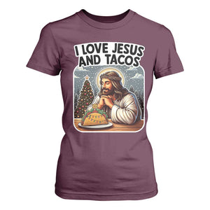 Funny Jesus Christian Christmas T Shirt For Women I Love Jesus And Tacos TS14 Maroon Print Your Wear