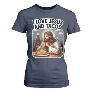 Funny Jesus Christian Christmas T Shirt For Women I Love Jesus And Tacos TS14 Navy Print Your Wear