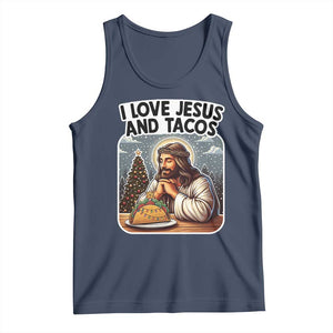 Funny Jesus Christian Christmas Tank Top I Love Jesus And Tacos TS14 Navy Print Your Wear
